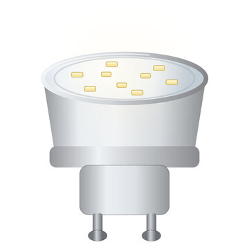 GU10 LED spotlight bulb with chip board and twist lock pins, isolated on transparent background