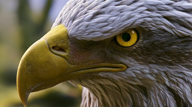 Majestic sea eagle head with piercing yellow eye and detailed feathers in a cinematic close up view