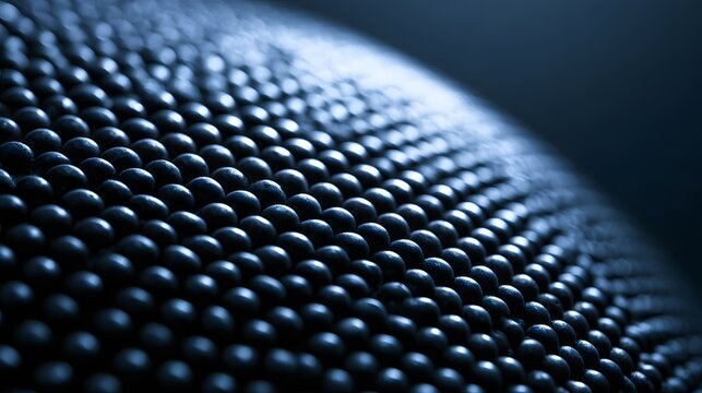 Macro shot of a textured metallic surface with tiny spherical studs in a cool blue industrial design