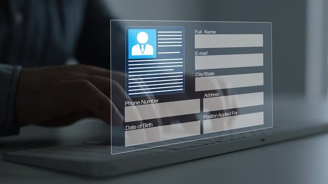 Job application form with personal information, skills and work experience. Business recruitment process helps manage candidate profiles and records.