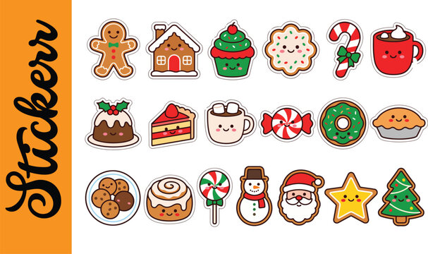 Cute Santa Claus and Christmas Character Sticker Set