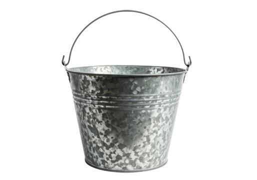 Empty metal bucket isolated on transparent background