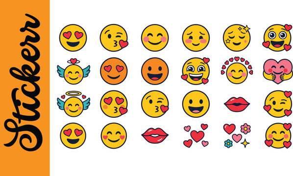 Funny Emoji and Love Expression Sticker Collection