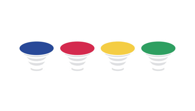 Set of four collapsible smartphone grips or popsockets in bright blue, red, yellow, and green colors for modern mobile phone accessories.