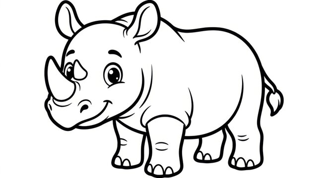 Cute Rhinoceros Coloring Page Vector Outline Illustration for Kids