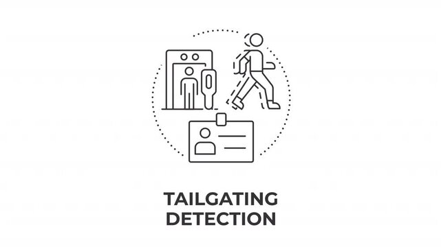 Tailgating detection animated line concept icon. Physical security innovation systems. Access control solutions. Ai security technology. Flat linear graphic motion. Minimalist black outline animation