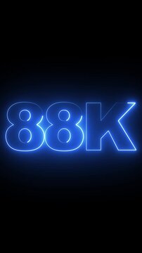 88 k neon sign glowing blue light animation for social media milestone celebration and digital marketing