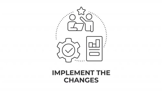 Implement the changes animated line concept icon. Scaling agile business operations. Modern workforce training initiatives. Flat linear graphic motion. Minimalist black outline animation