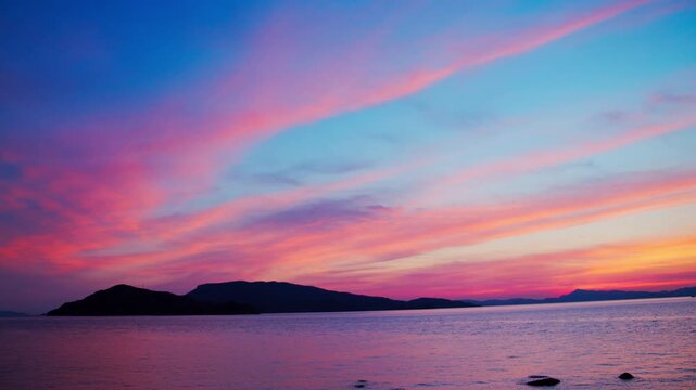 小豆島の瀬戸内海に広がる幻想的な夕焼け雲 4Kシネマティック映像素材