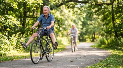 Fototapeta premium Happy Senior Couple Cycling on Scenic Park Trail