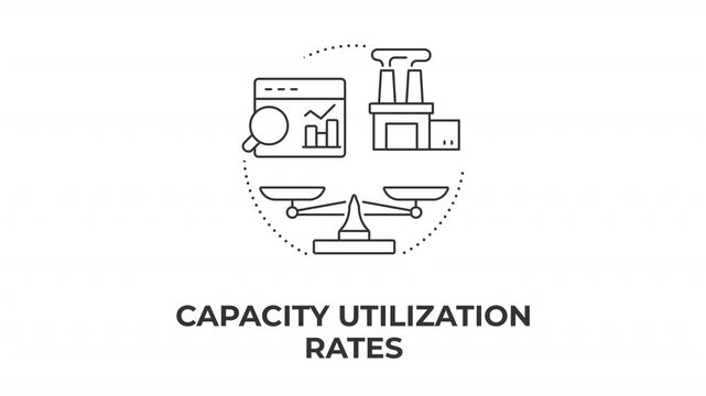 Capacity utilization rates animated line concept icon. Company output potential. Industrial efficiency. Supply chain resilience. Flat linear graphic motion. Minimalist black outline animation