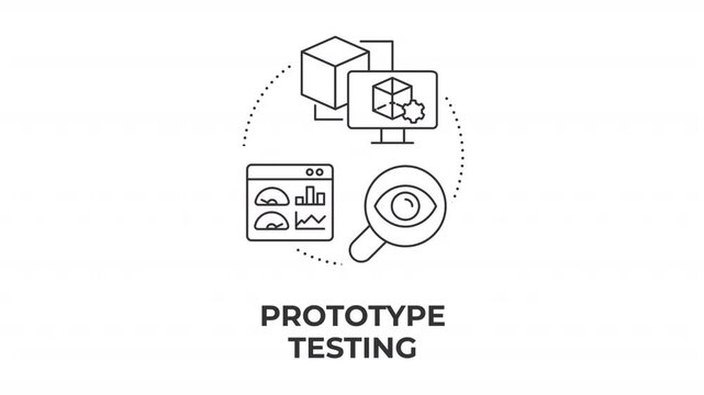 Prototype testing animated line concept icon. Product lifecycle optimization. Quality assurance benchmarks. Agile hardware development. Flat linear graphic motion. Minimalist black outline animation