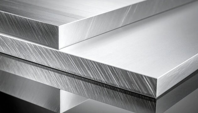 Layered brushed aluminum sheets with distinct grain patterns creating a modern industrial texture