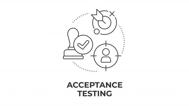 Acceptance testing animated line concept icon. Streamlined operational workflow. Regulatory compliance standards. Quality assurance. Flat linear graphic motion. Minimalist black outline animation
