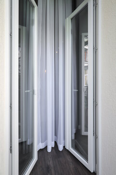 Open doors apartment balcony curtains
