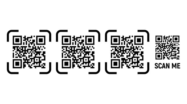 Set of multiple black and white qr code scan icons isolated