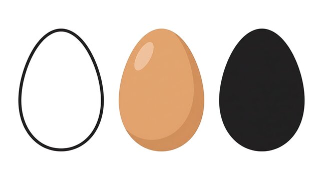 Set of three different egg icons isolated on white background in flat style