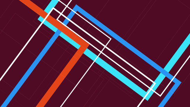 Bold cyan, blue, orange, and white pathways overlap across a deep burgundy field, forming a sleek abstract backdrop for websites, posters, presentations, and creative branding.