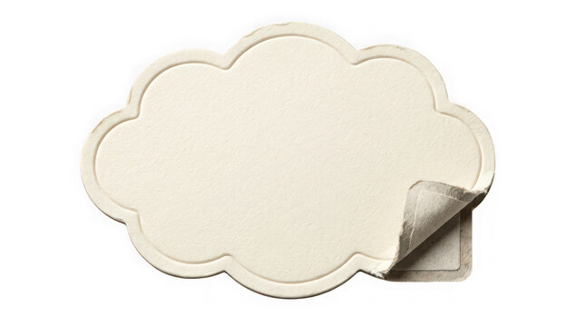 Cloudshaped white paper sticker with a peeling corner isolated on transparent background