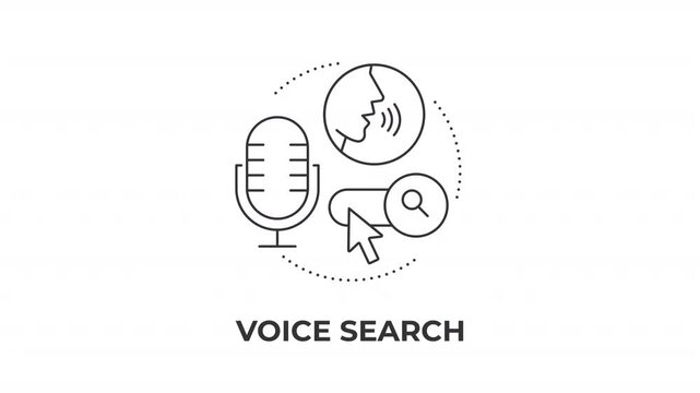 Voice search animated line concept icon. Smart voice command technology. Voice search optimization strategies. AI integration trends. Flat linear graphic motion. Minimalist black outline animation