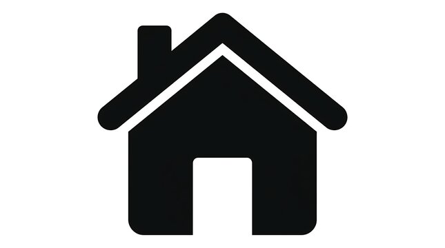 Simple black house icon with a chimney and gabled roof