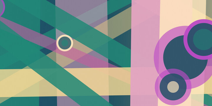 Overlapping teal, pink, cream, and purple geometric forms with ring details create a dynamic contemporary backdrop for branding, posters, digital media, and editorial work.