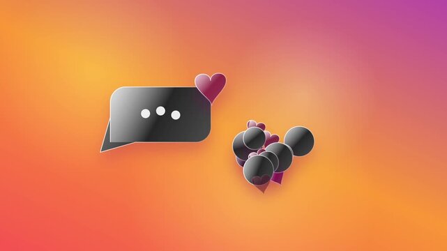 Animated Social Media Chat Bubble with a Pulsating Heart Icon Indicating a New Message or Liked Conversation on a Vibrant Gradient Background