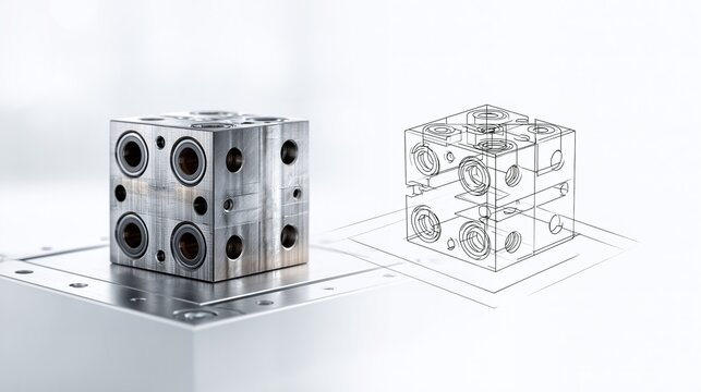 Metallic Cube with Circular Holes and Bolts