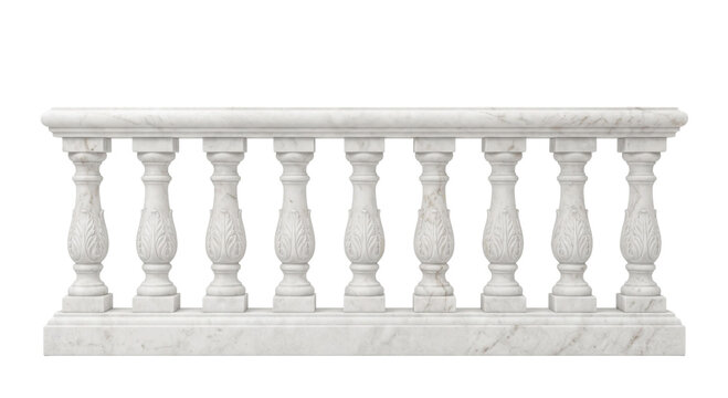 Elegant white marble balustrade with ornate carved balusters and railing