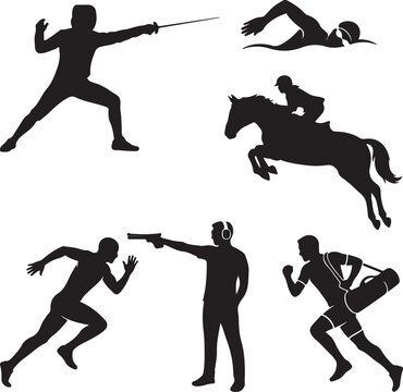 Modern pentathlon athlete silhouette in action during competition