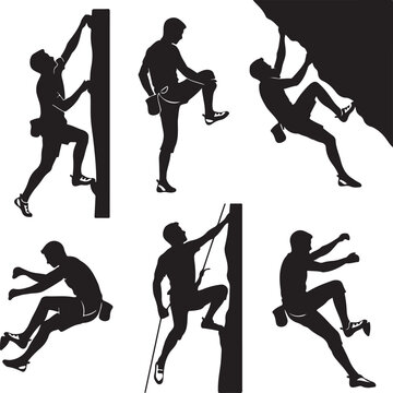 Silhouettes of Mountain Climbers on Cliff Edge at Sunset