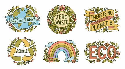 Obraz premium Colorful hand-drawn environmental and sustainability concept illustrations set