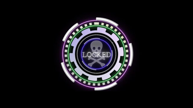 Businessman locked a risk concept button on a visual display. Business, Technology, Internet and networking concept. Business concept on a futuristic computer display and haked on black background.
