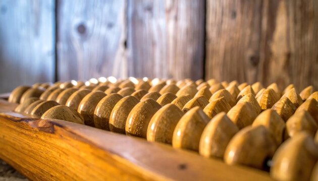 Antique Wooden Abacus Used for Counting and Calculation on Textured Wood Background
