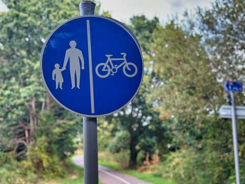 Blue Circular Segregated Shared Use Route Sign for Pedestrians and Cyclists
