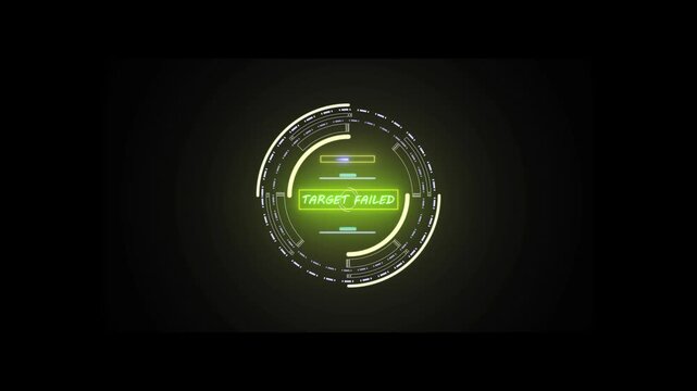 Glowing of beautiful neon color circles and with target failed on a visual display. Artificial intelligence digital technology futuristic computer display and haked on black background.
