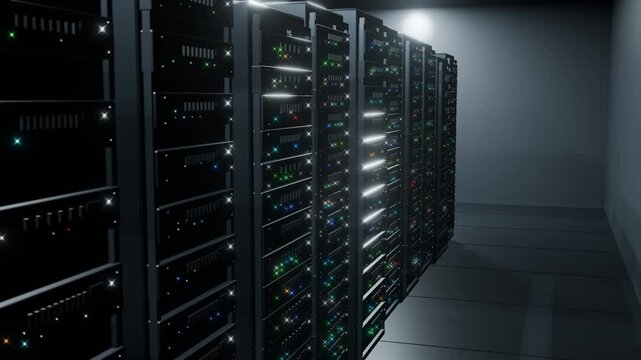 Servers data center room ai cloud bg seamless looped animation 4k
