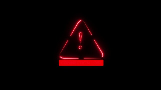 Connection lost attention grabbing icon with triangle highlights the importance of digital safety interconnected world. Neon red colored danger problem alarm animation symbol on a black background.