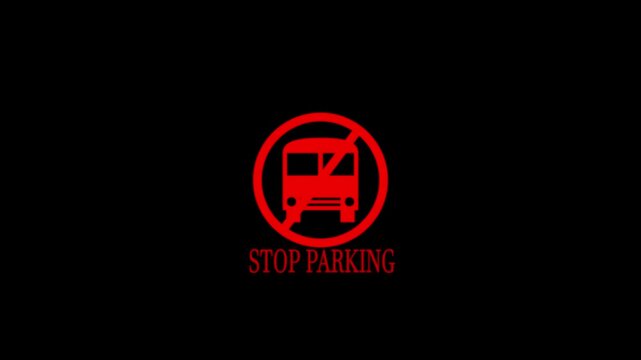 Digital icon stop and warning stop parking icon animation. Warning or prohibition symbol. Simple red color stop traffic circle sign with the big black hand symbol for no entry.
