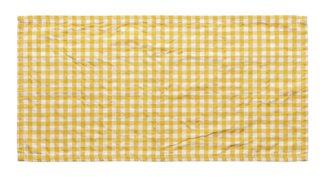 Wrinkled yellow and white gingham fabric texture background