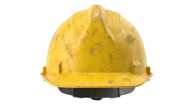 Weathered yellow hard hat showing signs of wear and tear