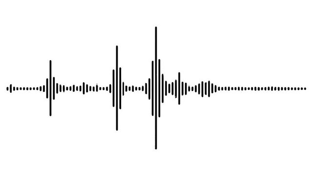 Audio wave patterns displayed in sequence with varying amplitude and frequency during digital sound analysis