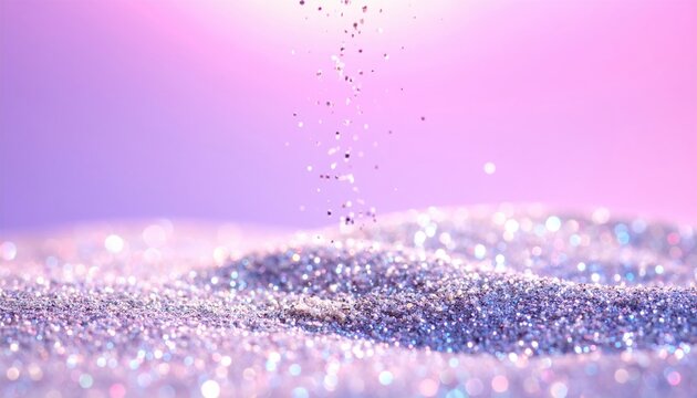 Cascading Iridescent Glitter Particles Creating a Soft Pastel Sparkle Over a Textured Surface