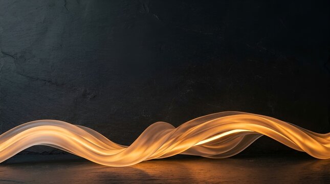 Abstract orange light trail wave, creative glowing energy pattern, dark background, artistic bokeh smoke, modern banner background
