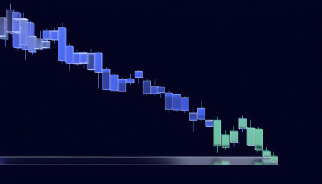 3D Glass Candlestick Chart Showing Stepping Downtrend Loss Bearish Stock Market Financial Concept