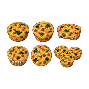 Savory Egg Muffins with Spinach, Tomato and Cheese ? Healthy Breakfast Food Vector Illustration