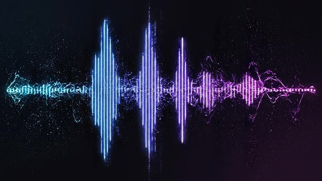 Abstract sound wave visualization with colorful gradient pulses during audio playback