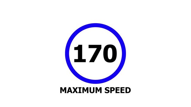 170 Max Speed 170 road sign ,Maximum Speed 170 road sign, regulatory notice against a deep white background. Animation of 4k video.