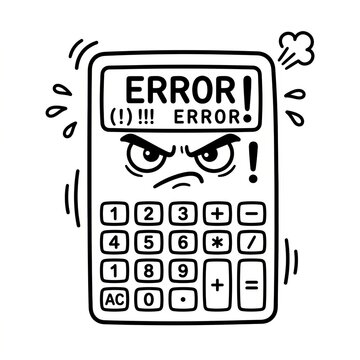 Frustrated Calculator Displaying Error Messages with Angry Expression.