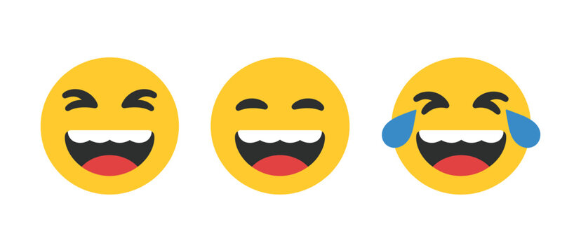 Laugh emoji icon set in generic style, LOL laughing face emoticon symbols, funny smiley expressions, playful reaction icons, and modern vector design.